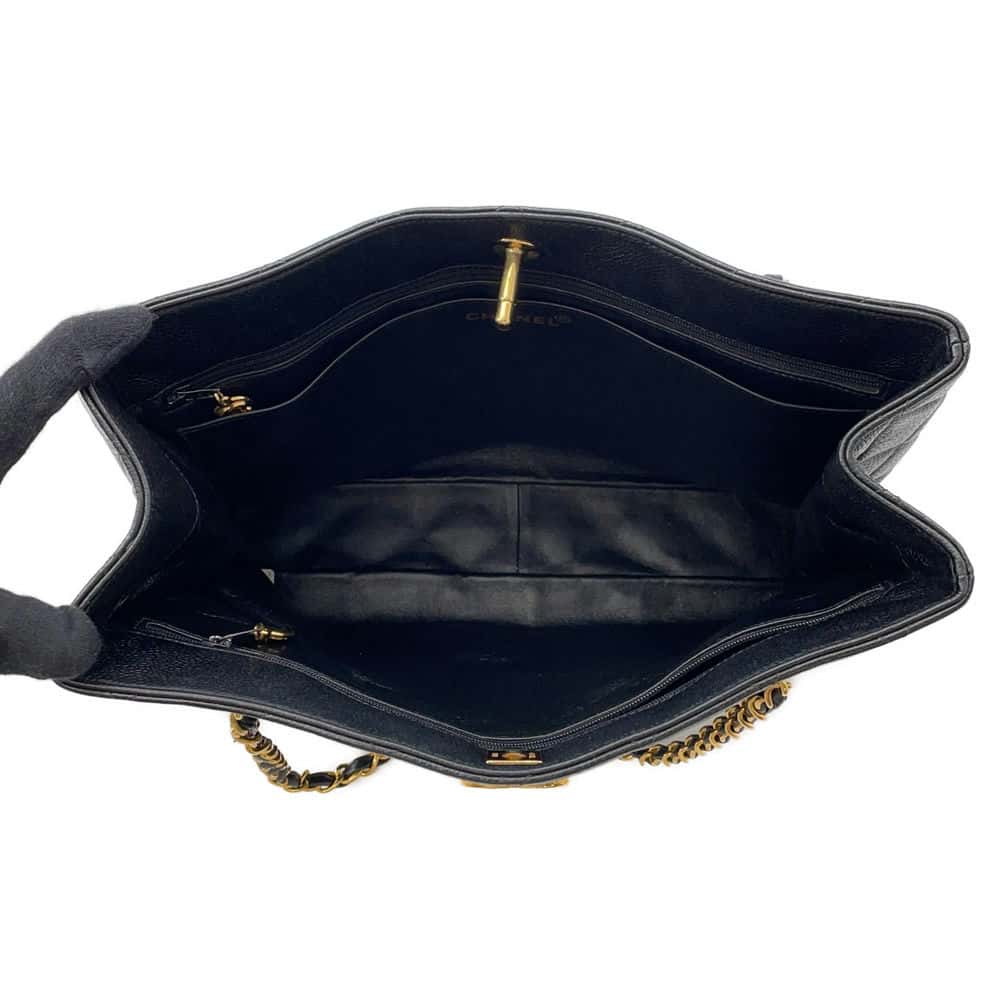 CHANEL Matelasse Chain Tote Black Caviar Leather