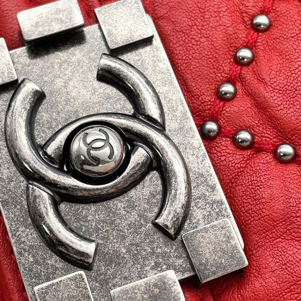 CHANEL Boy Chanel ChainShoulder Studded RedA67086 Vintage calf Size 25