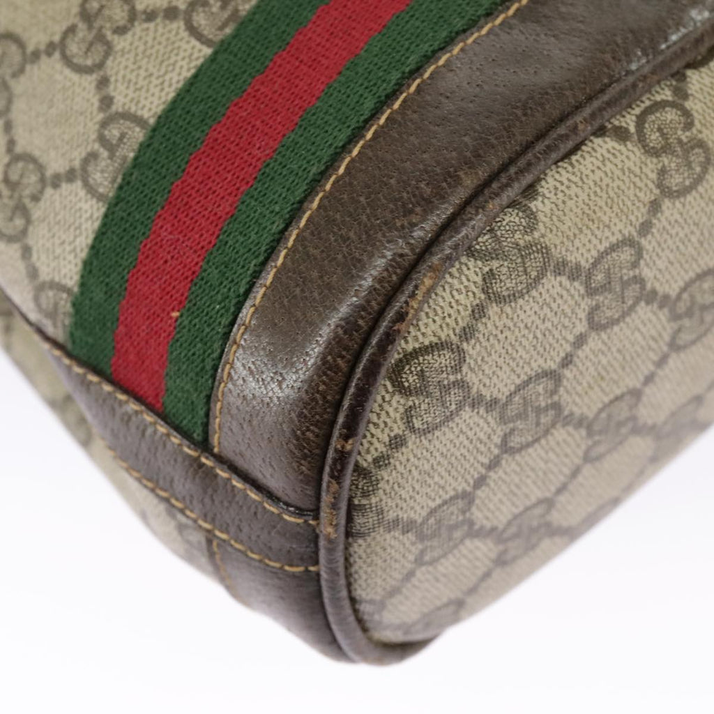GUCCI GG Supreme Web Sherry Line Hand Bag PVC Beige Green Red 98868