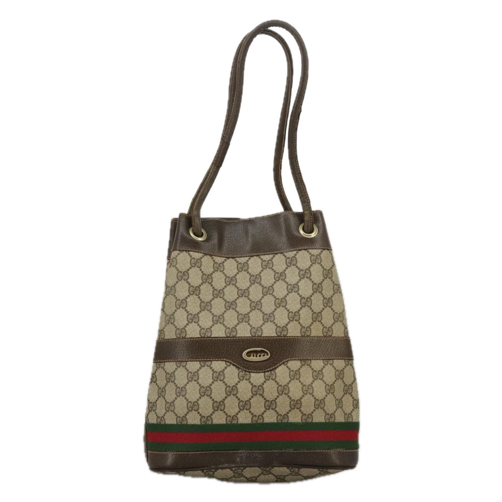 GUCCI GG Supreme Web Sherry Line Hand Bag PVC Beige Green Red 98868