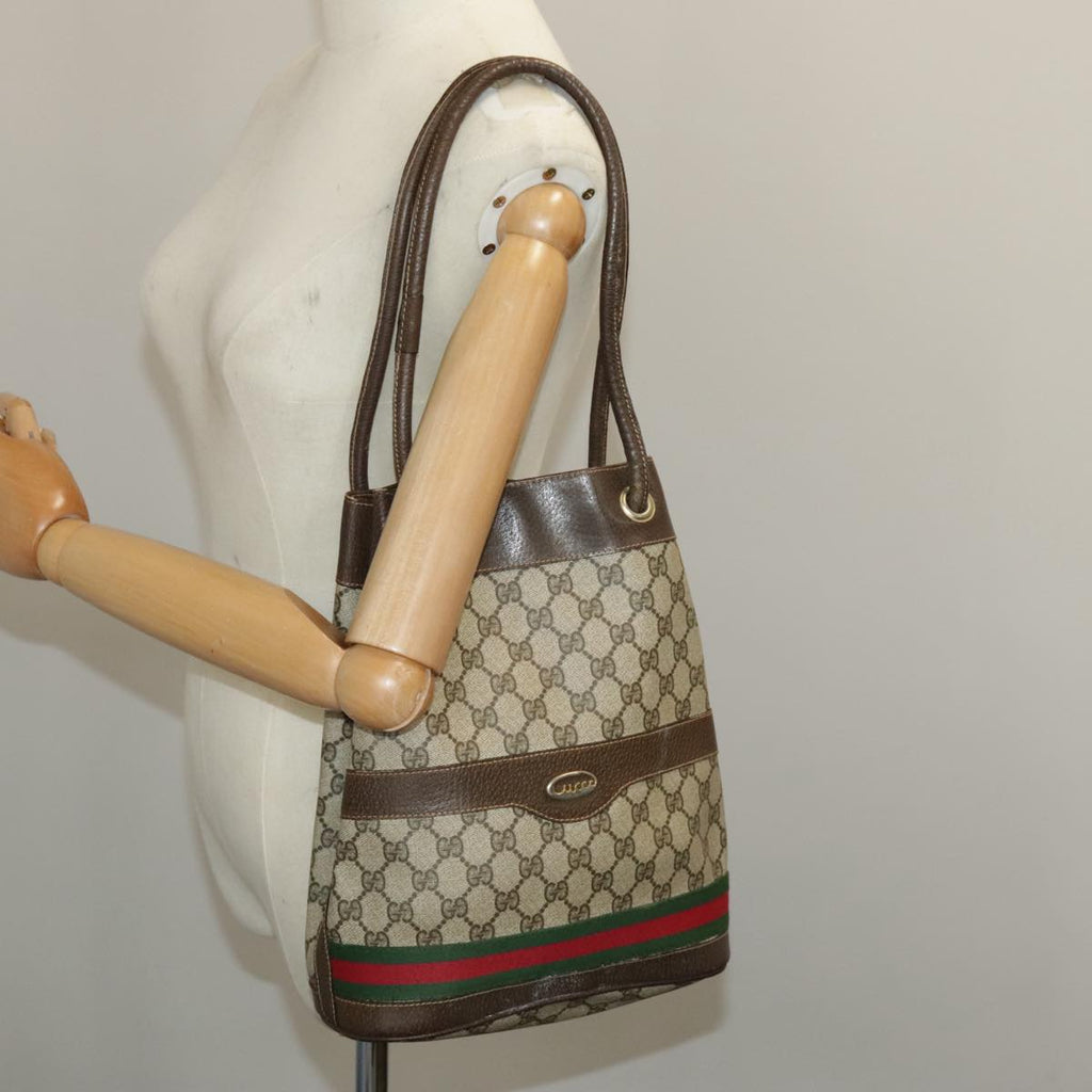GUCCI GG Supreme Web Sherry Line Hand Bag PVC Beige Green Red 98868