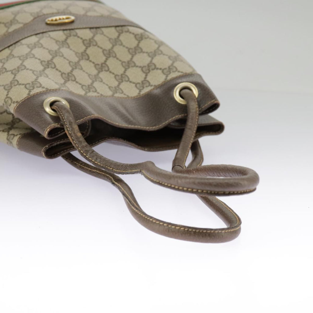 GUCCI GG Supreme Web Sherry Line Hand Bag PVC Beige Green Red 98868