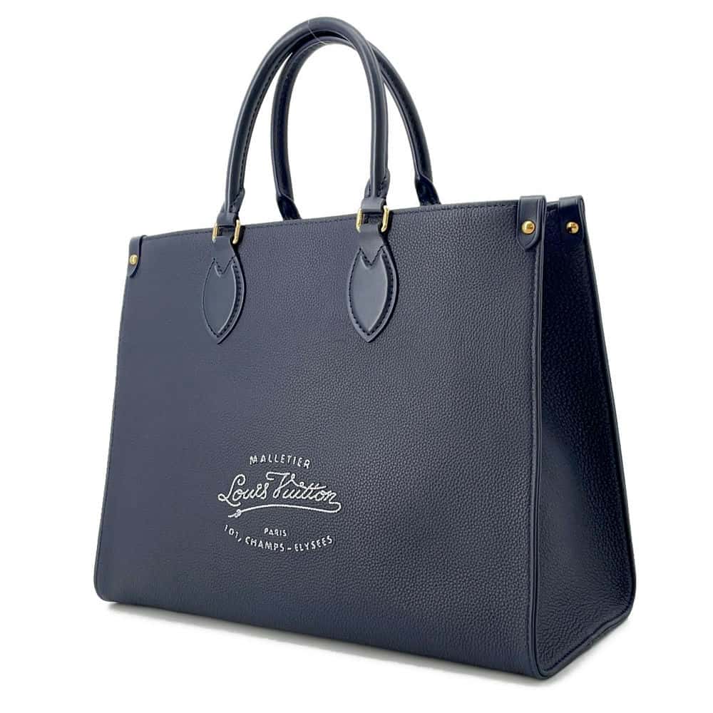 LOUIS VUITTON Onthego MM Navy Blue M24834 Calf Leather Nautical Size MM