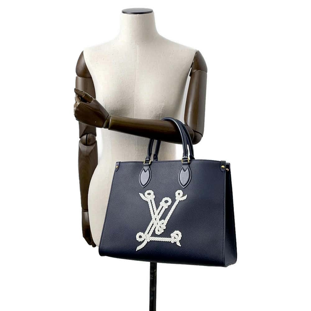 LOUIS VUITTON Onthego MM Navy Blue M24834 Calf Leather Nautical Size MM