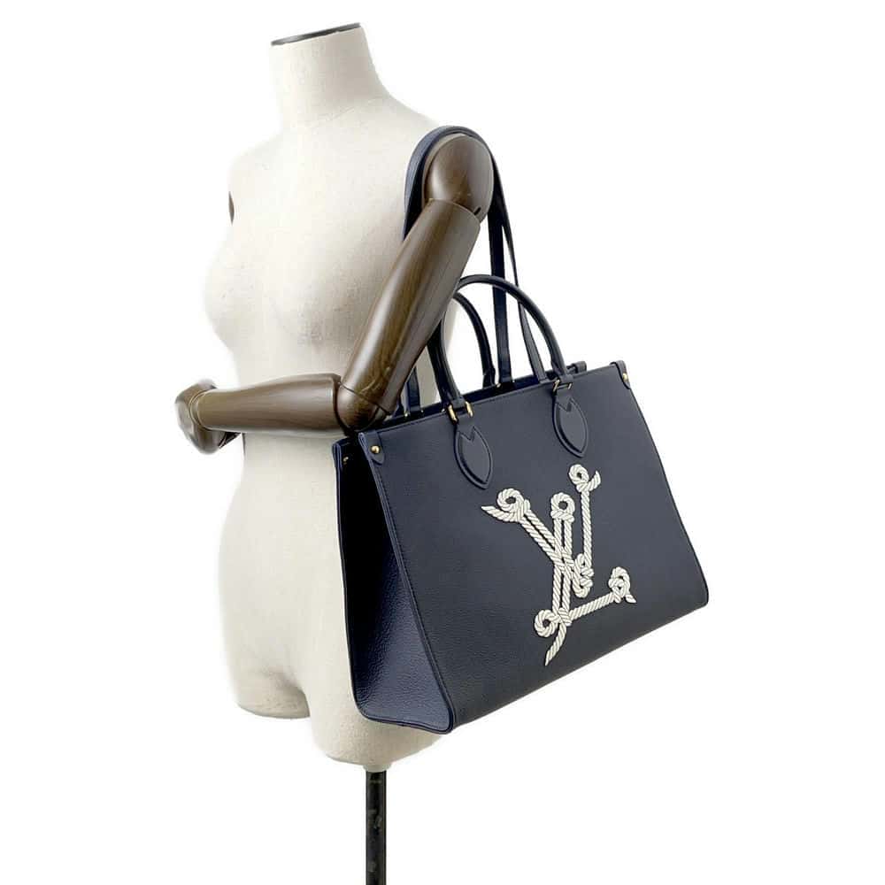 LOUIS VUITTON Onthego MM Navy Blue M24834 Calf Leather Nautical Size MM