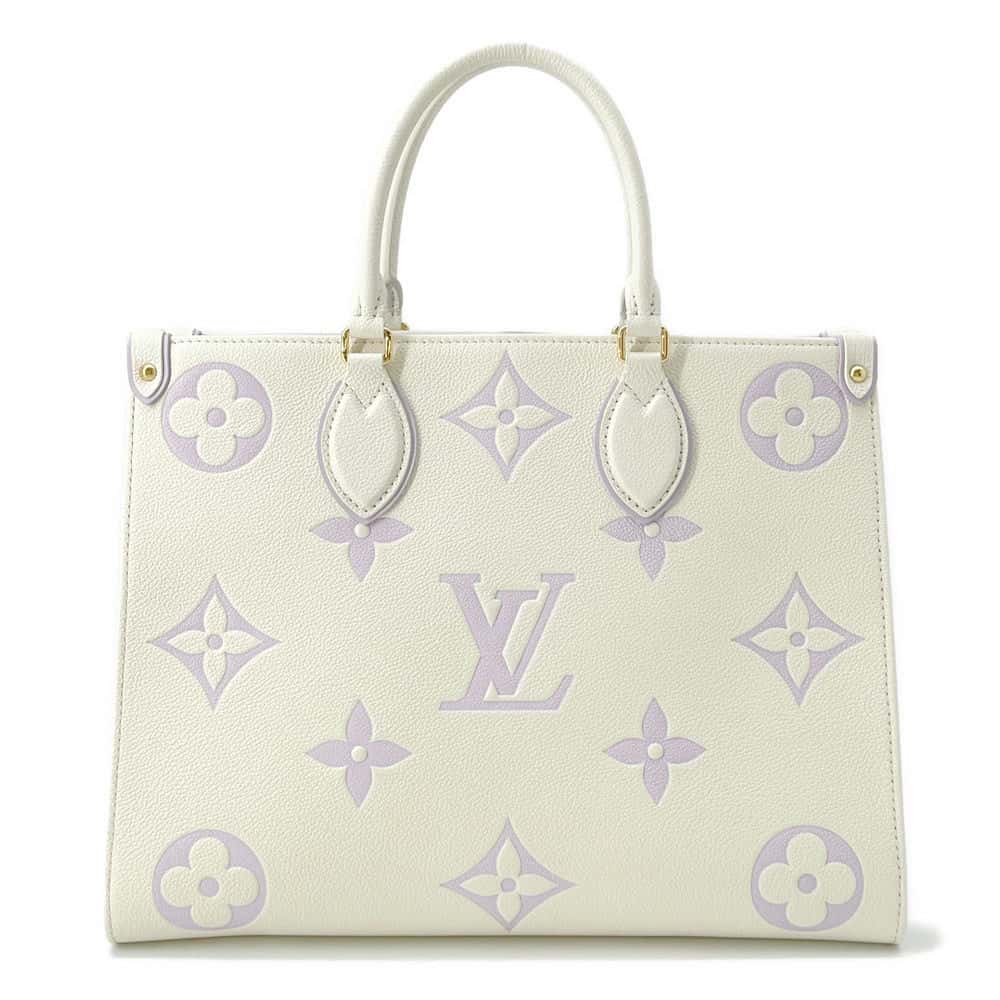 LOUIS VUITTON Onthego Latte White/Lilac M23937 Monogram Empreinte Leather Size MM