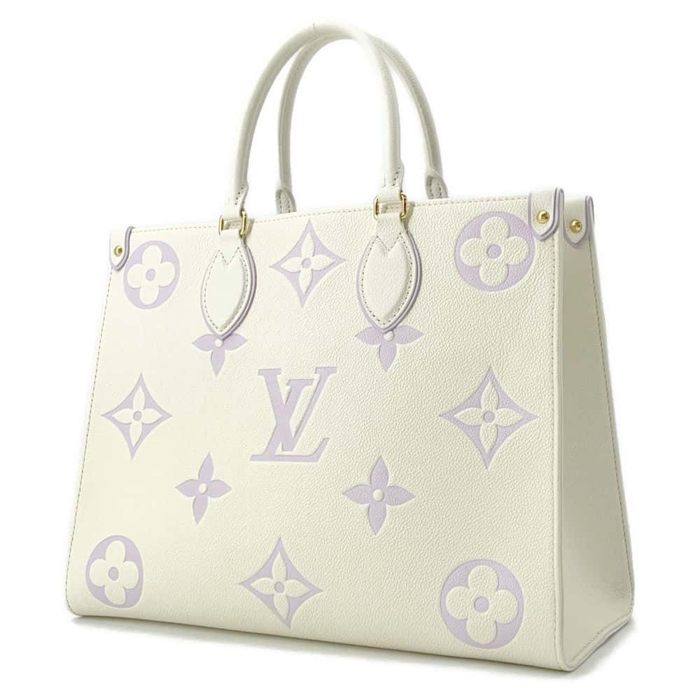 LOUIS VUITTON Onthego Latte White/Lilac M23937 Monogram Empreinte Leather Size MM