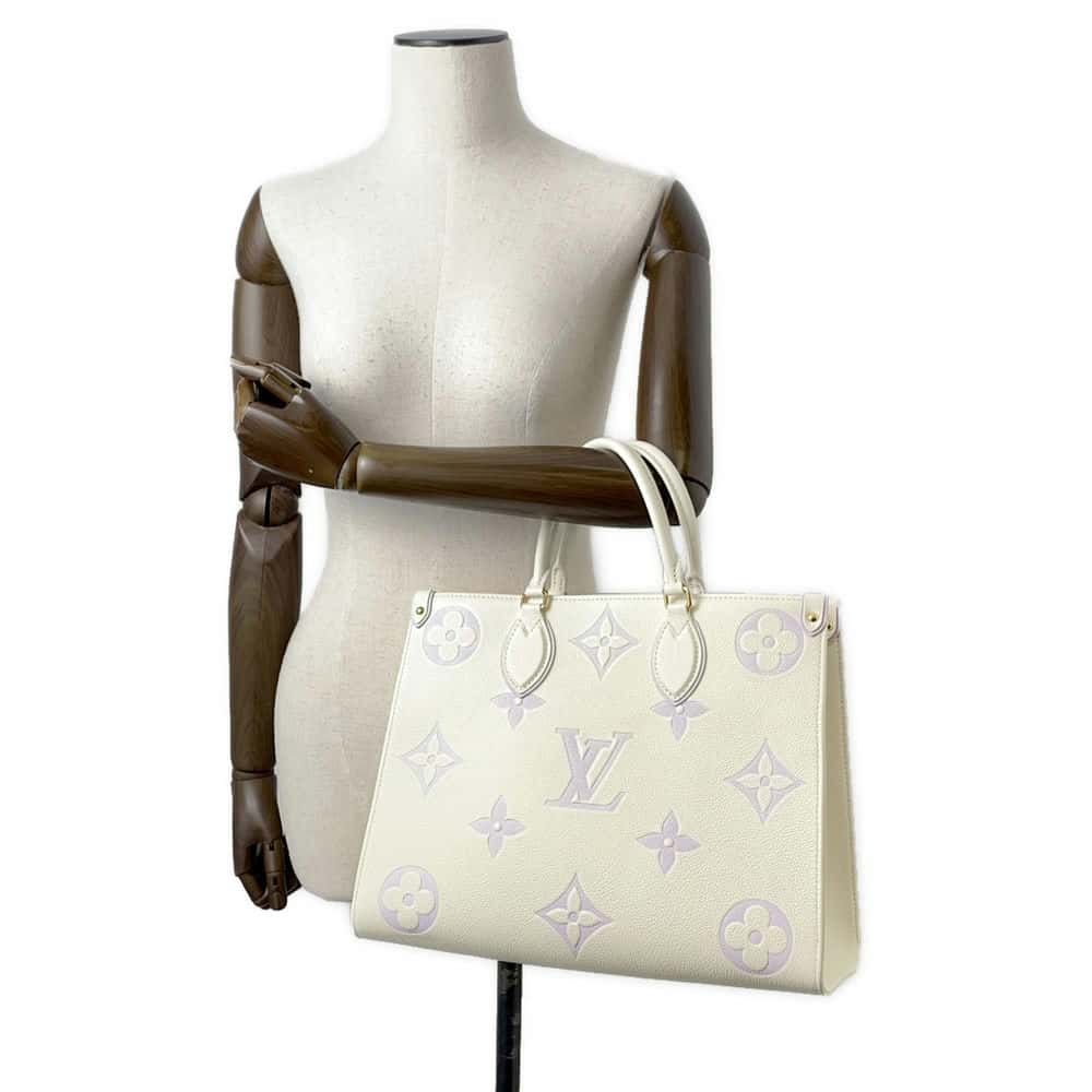 LOUIS VUITTON Onthego Latte White/Lilac M23937 Monogram Empreinte Leather Size MM