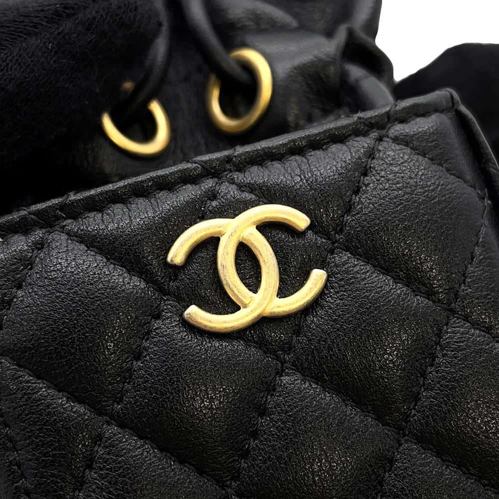 CHANEL Matelasse MiniDrawstring Bag ChainShoulder Bag Black Lambskin