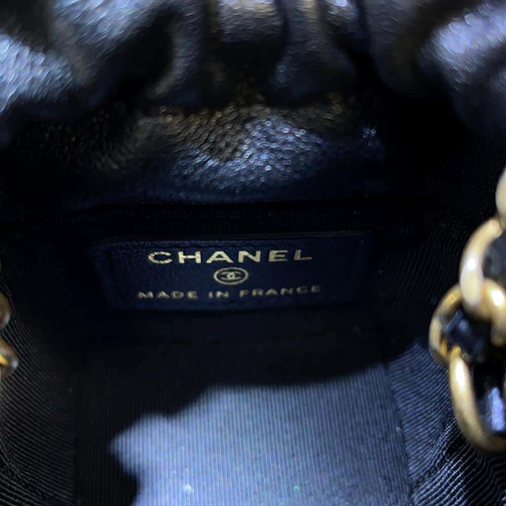 CHANEL Matelasse MiniDrawstring Bag ChainShoulder Bag Black Lambskin