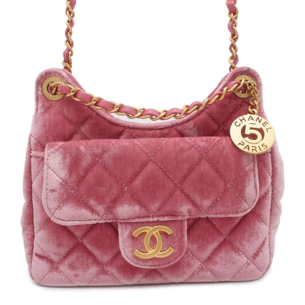 CHANEL Hobo Bag PinkAS4323 Velour Leather Size Small