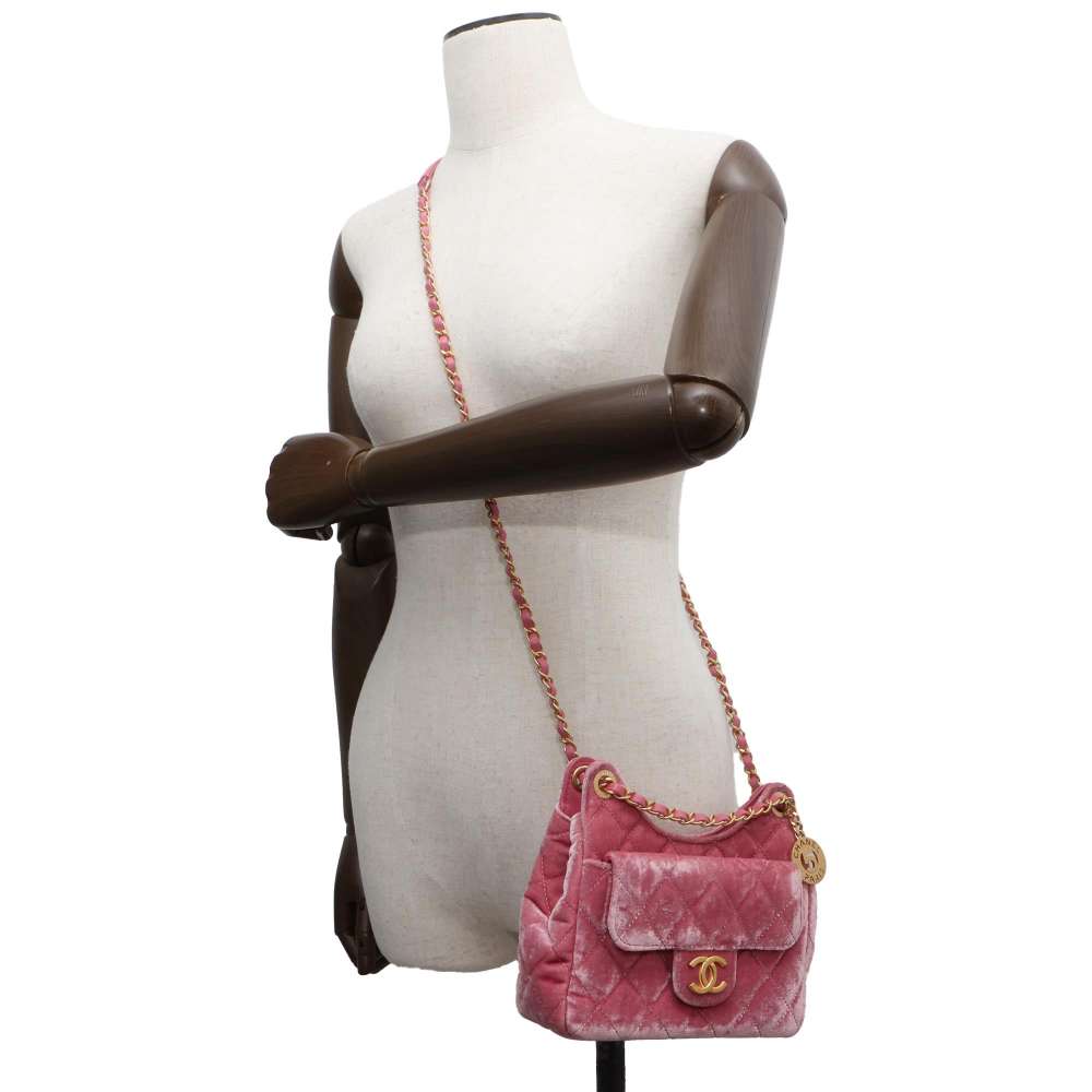 CHANEL Hobo Bag PinkAS4323 Velour Leather Size Small