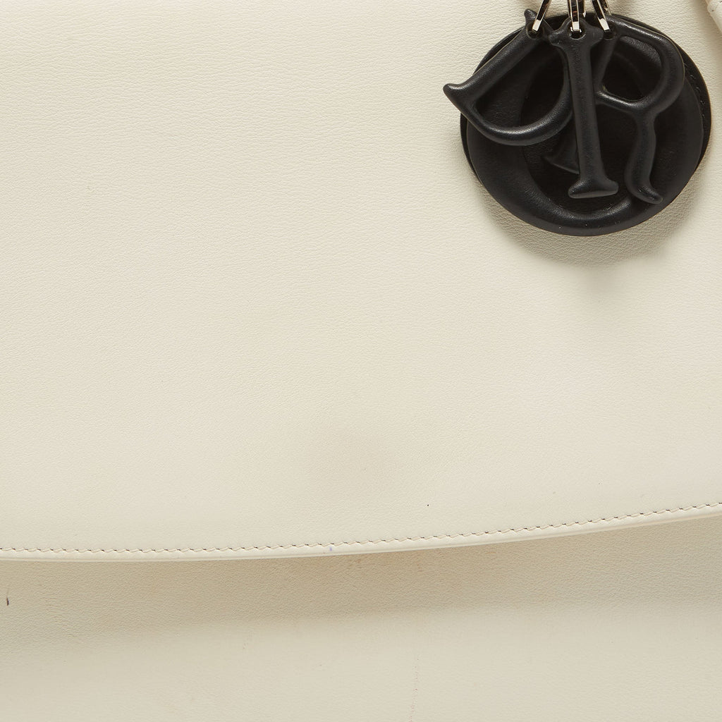 Dior White/black Leather Large Be Dior Flap Top Handle Bag