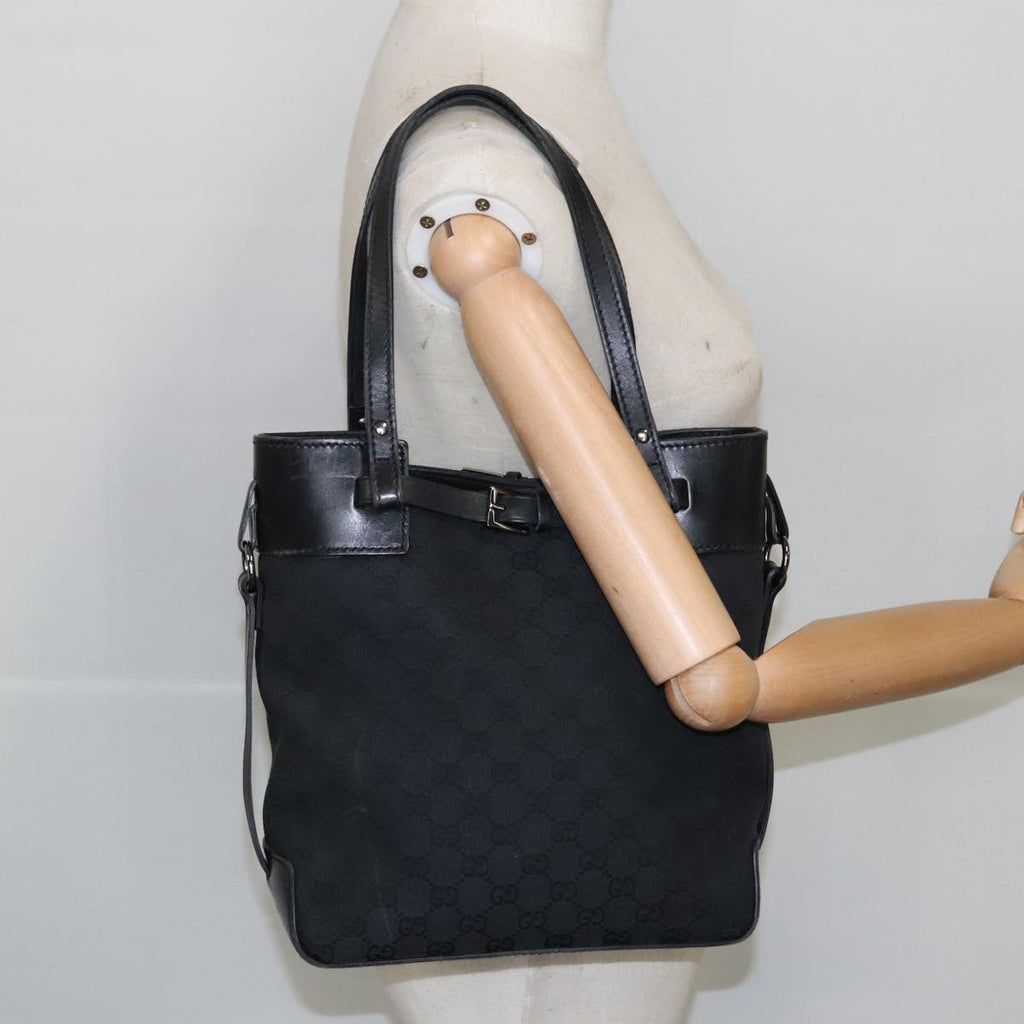 GUCCI GG Canvas Tote Bag Black Silver 107757 98925