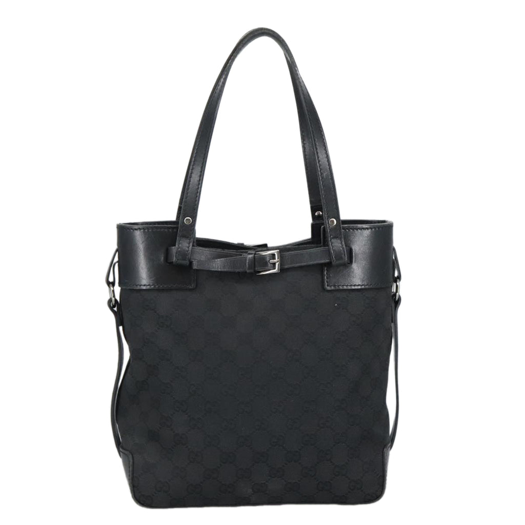 GUCCI GG Canvas Tote Bag Black Silver 107757 98925