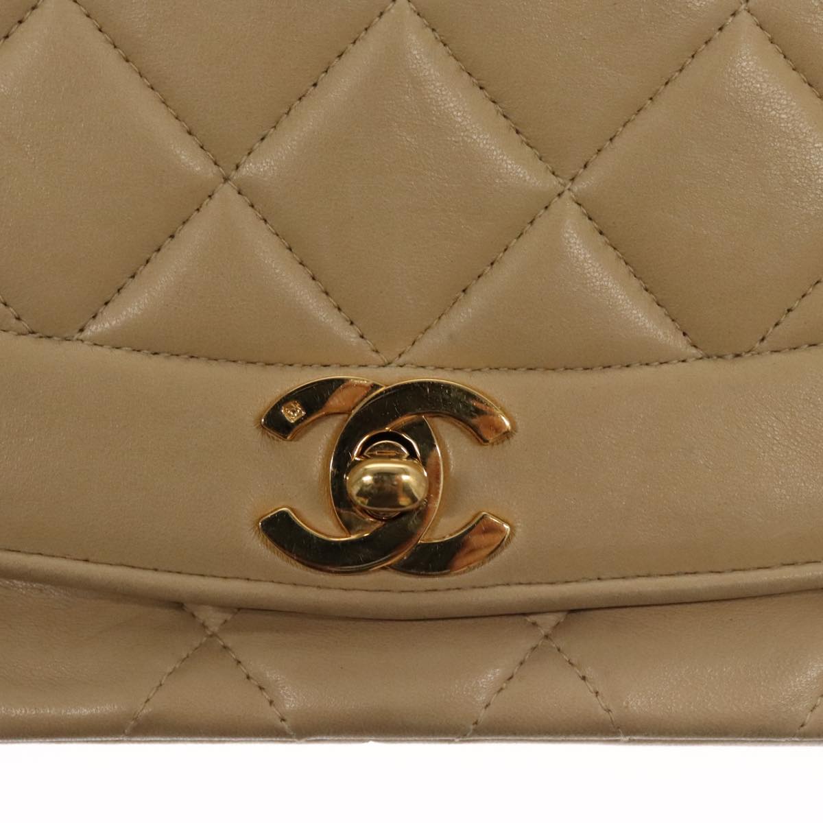 CHANEL Matelasse Chain Diana Shoulder Bag Lamb Skin Beige Gold CC 98933
