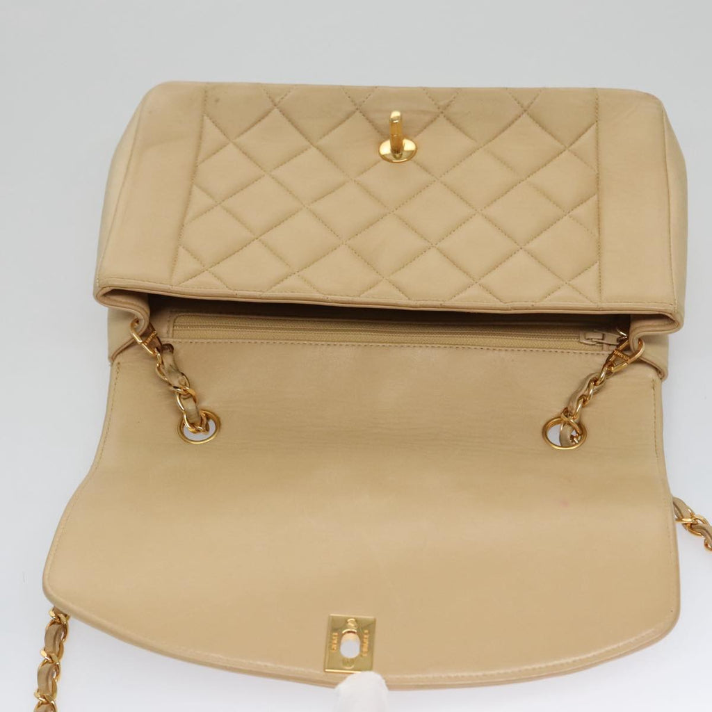 CHANEL Matelasse Chain Diana Shoulder Bag Lamb Skin Beige Gold CC 98933