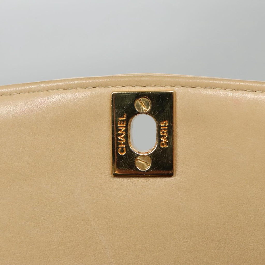 CHANEL Matelasse Chain Diana Shoulder Bag Lamb Skin Beige Gold CC 98933