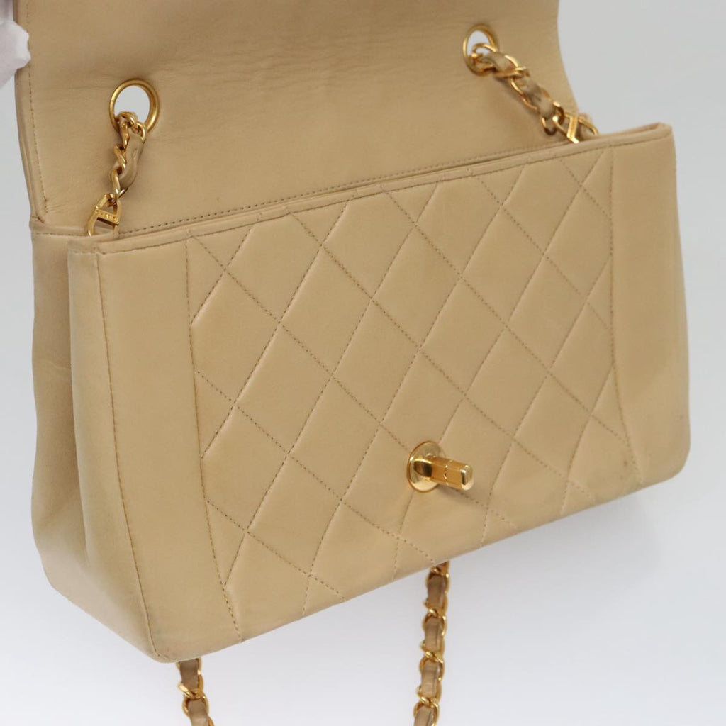 CHANEL Matelasse Chain Diana Shoulder Bag Lamb Skin Beige Gold CC 98933