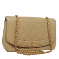 CHANEL Matelasse Chain Diana Shoulder Bag Lamb Skin Beige Gold CC 98933