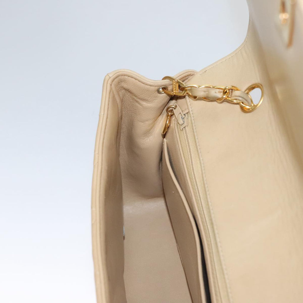 CHANEL Matelasse Chain Diana Shoulder Bag Lamb Skin Beige Gold CC 98933