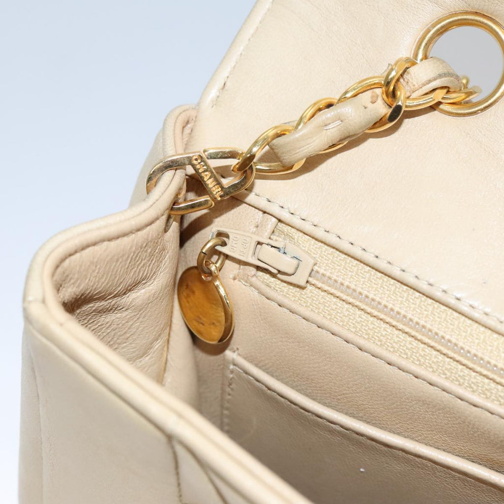 CHANEL Matelasse Chain Diana Shoulder Bag Lamb Skin Beige Gold CC 98933