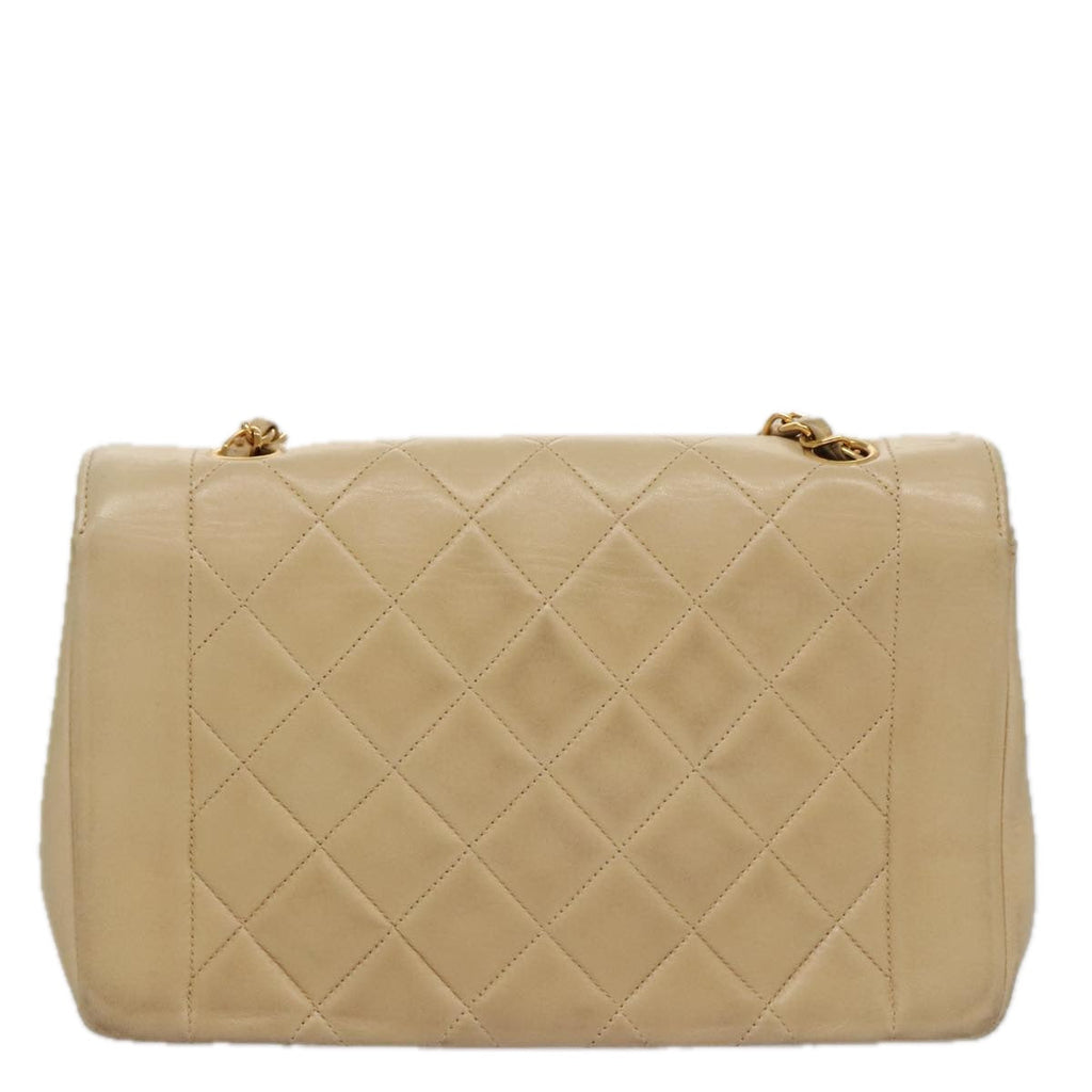 CHANEL Matelasse Chain Diana Shoulder Bag Lamb Skin Beige Gold CC 98933