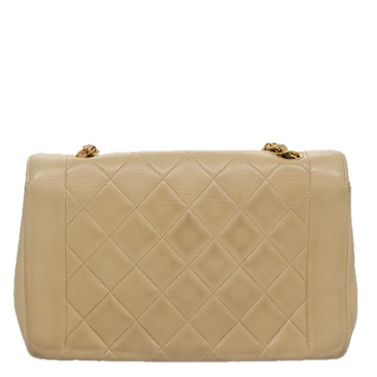 CHANEL Matelasse Chain Diana Shoulder Bag Lamb Skin Beige Gold CC 98933