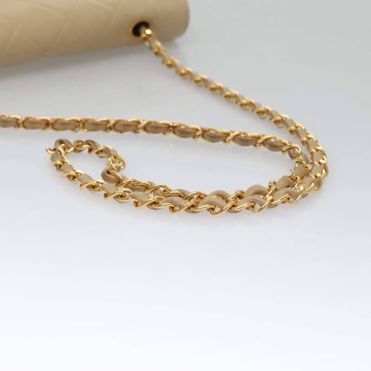 CHANEL Matelasse Chain Diana Shoulder Bag Lamb Skin Beige Gold CC 98933