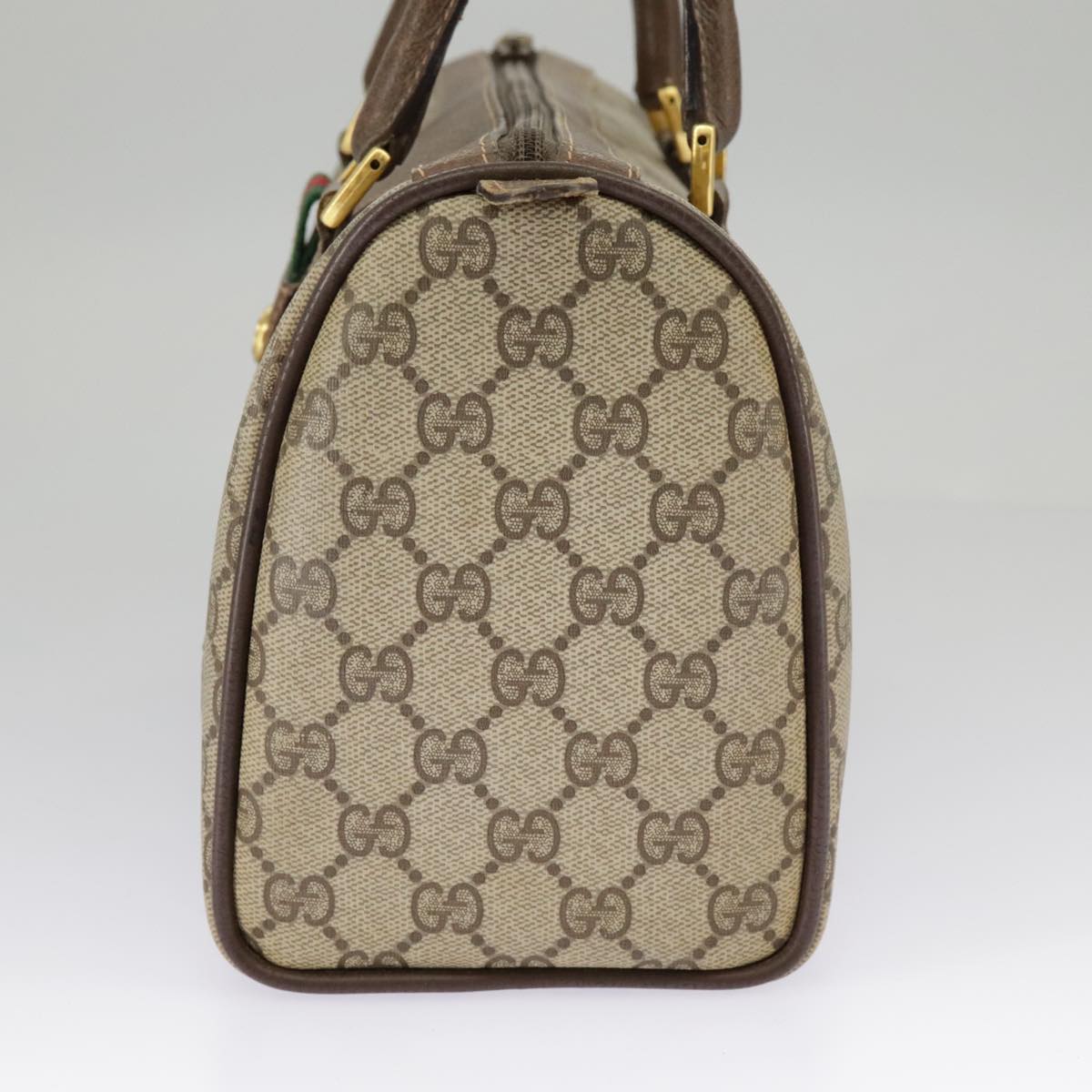 GUCCI GG Supreme Web Sherry Line Boston Bag PVC Beige Red 39 02 006 98939
