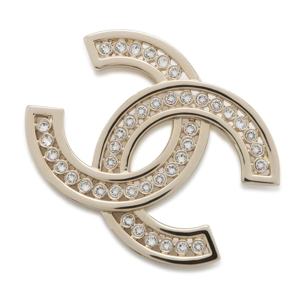 CHANEL CC Logo Brooch Champagne Gold Metal Rhinestone