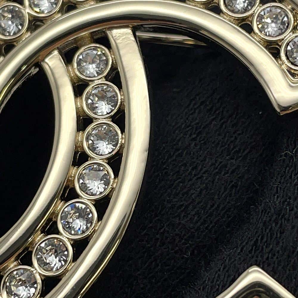 CHANEL CC Logo Brooch Champagne Gold Metal Rhinestone