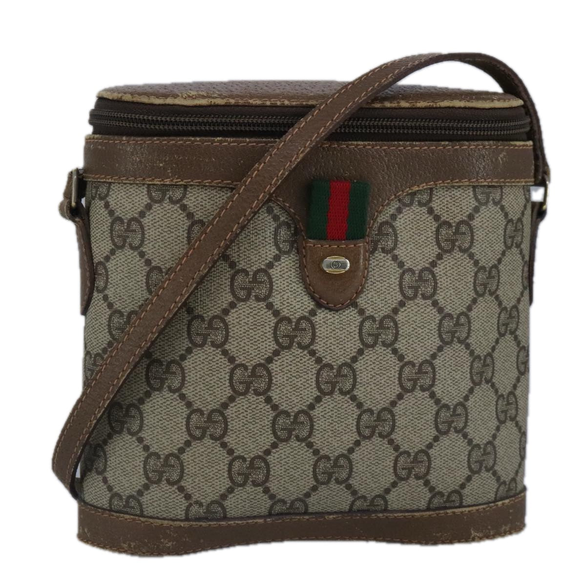 GUCCI GG Supreme Web Sherry Line Shoulder Bag PVC Beige Red 98956