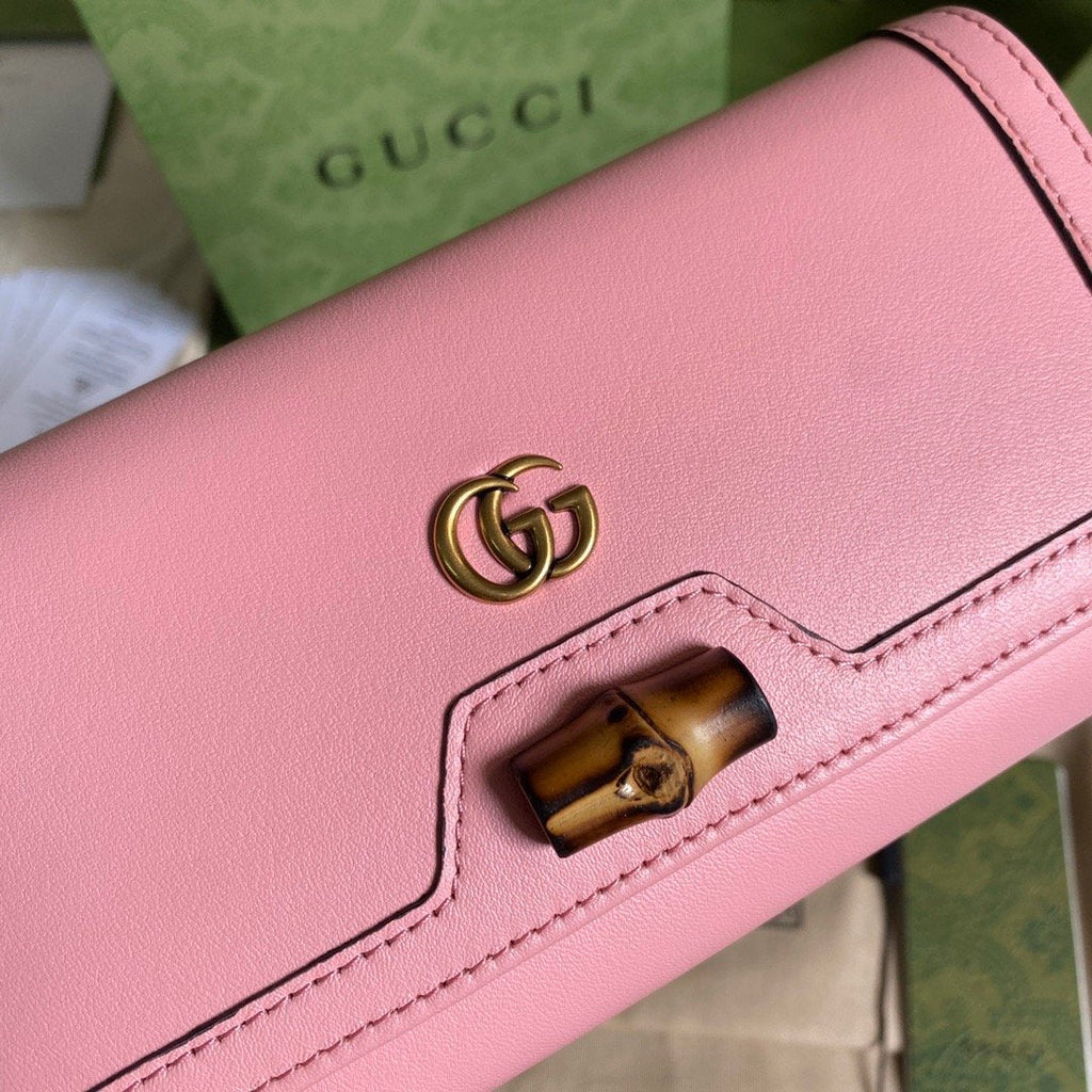gg Diana Chain Wallet With Bamboo Pink For Women, Women’s Bags 7.4in/19cm gg