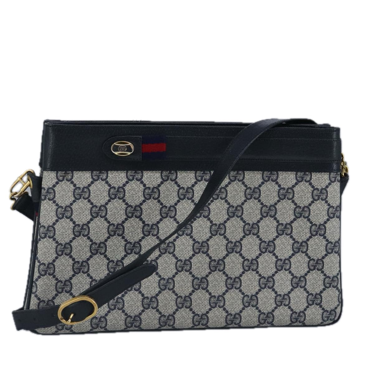 GUCCI GG Supreme Sherry Line Shoulder Bag PVC Navy Gold 98968