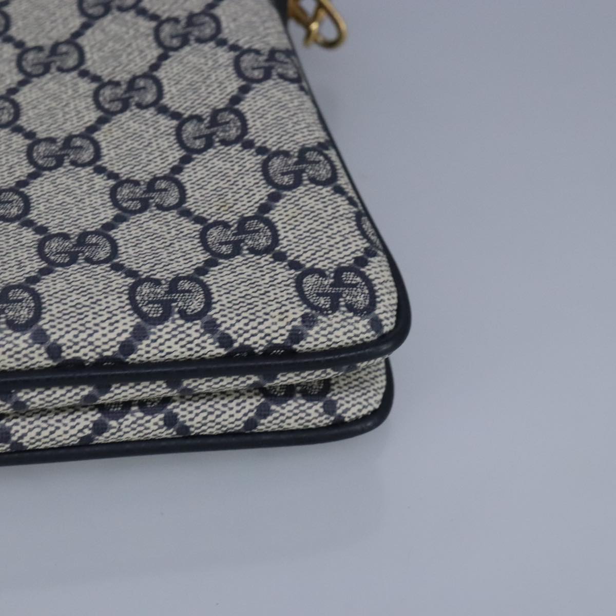 GUCCI GG Supreme Sherry Line Shoulder Bag PVC Navy Gold 98968