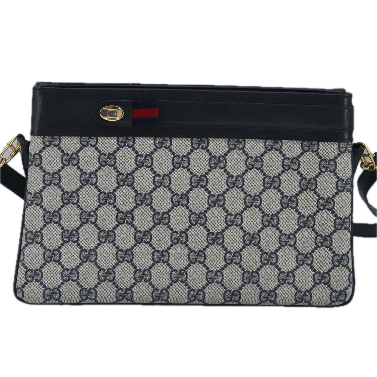 GUCCI GG Supreme Sherry Line Shoulder Bag PVC Navy Gold 98968