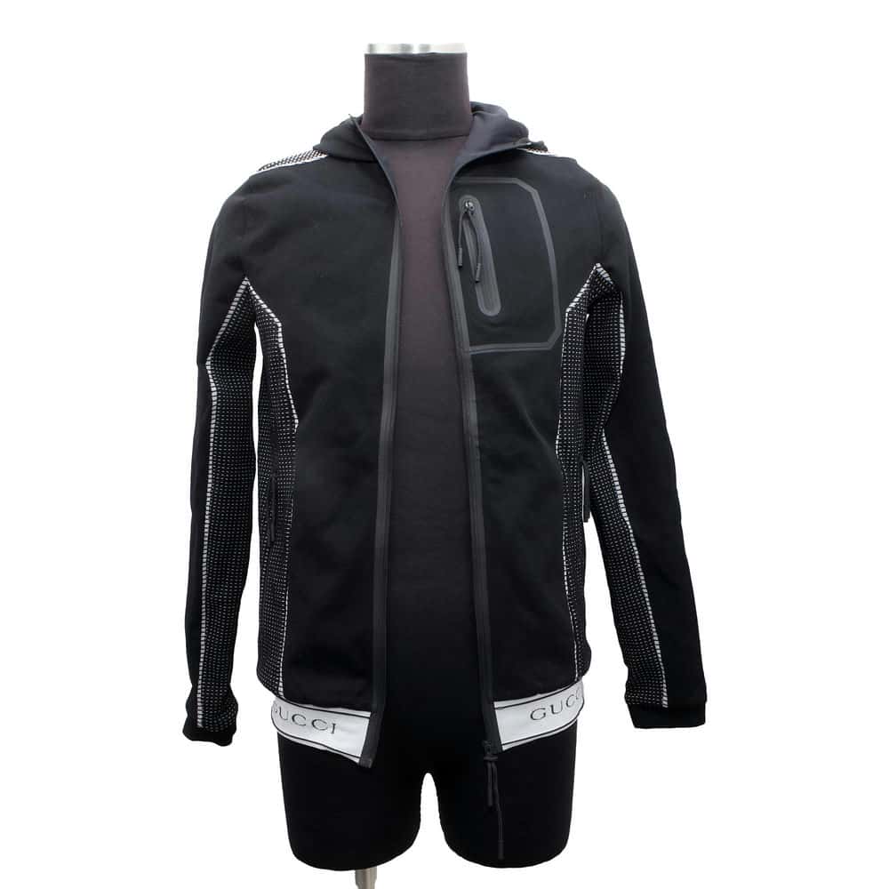 GUCCI Hooded Zip Jacket Size M Black 703361 Nylon95% Polyurethane5%