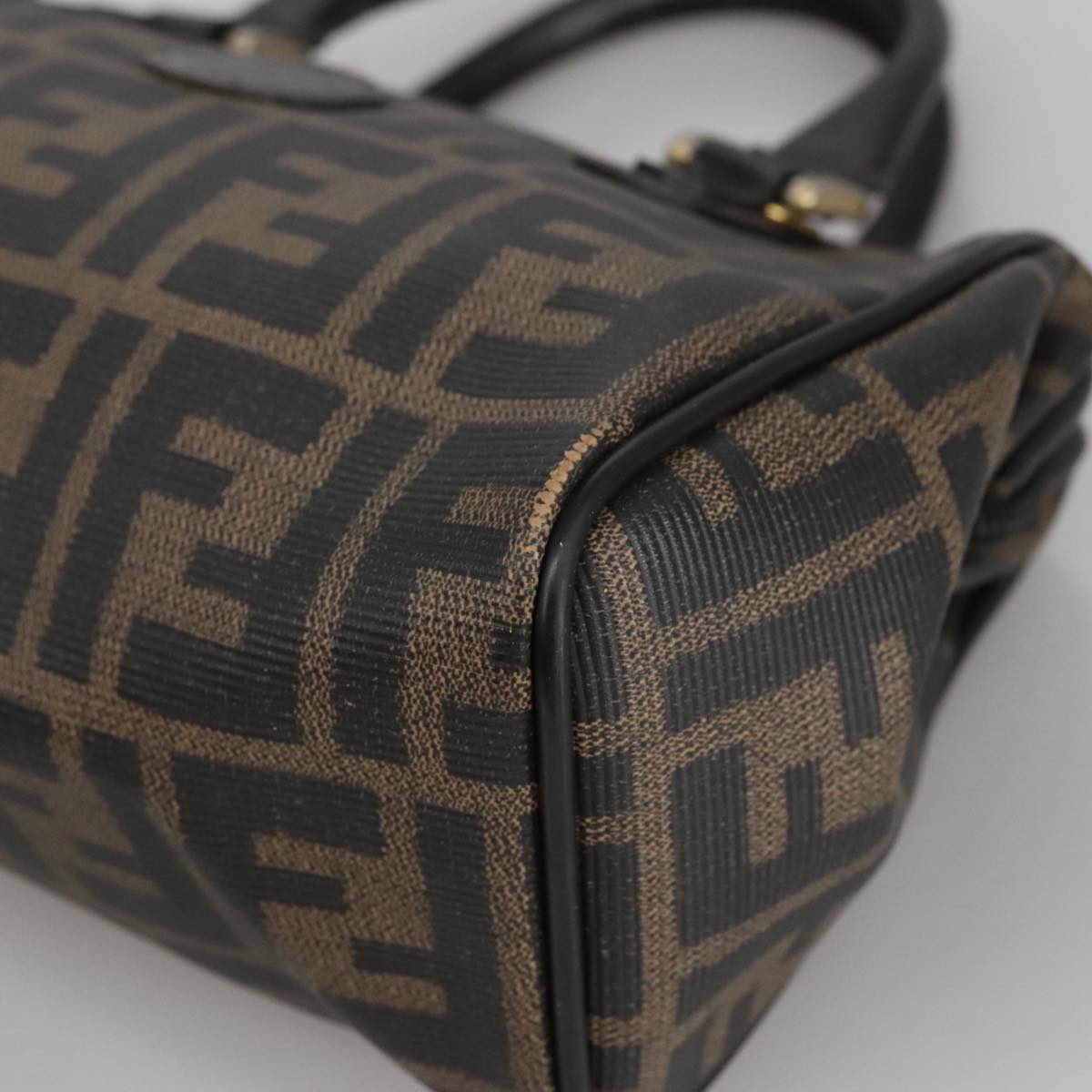 FENDI Zucca Canvas Hand Bag Brown Black 98983