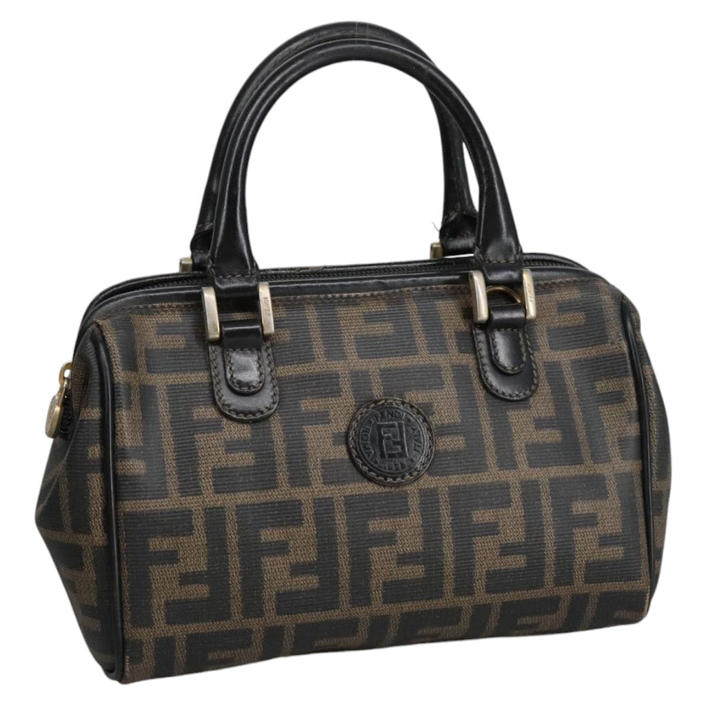FENDI Zucca Canvas Hand Bag Brown Black 98983
