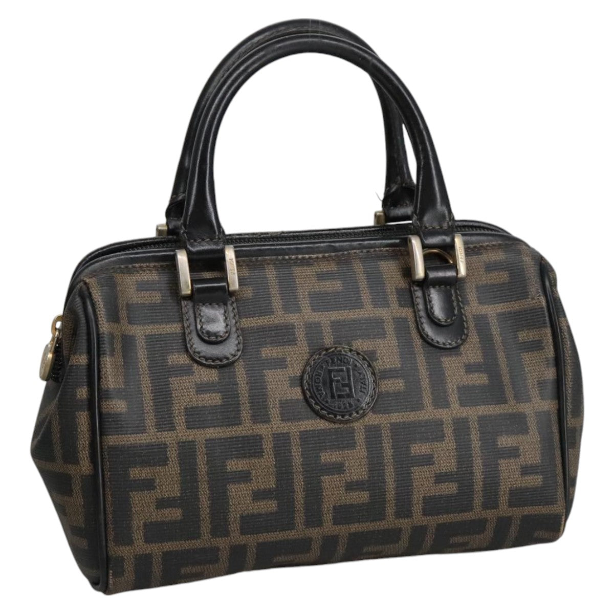 FENDI Zucca Canvas Hand Bag Brown Black 98983