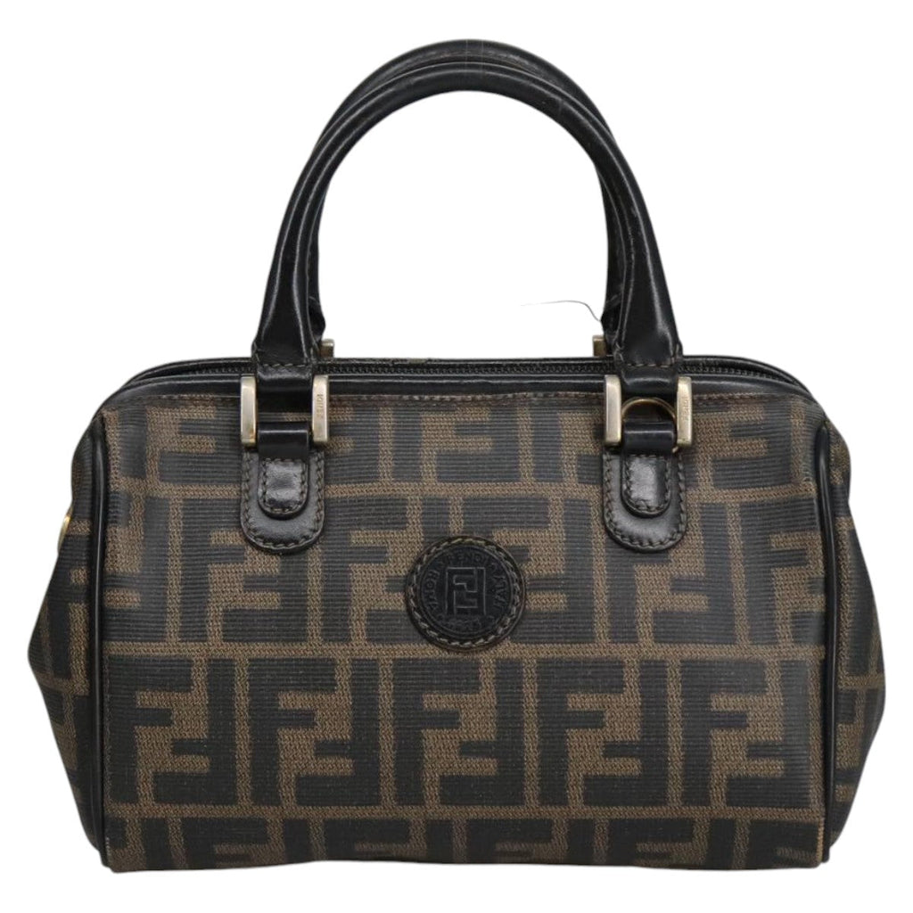 FENDI Zucca Canvas Hand Bag Brown Black 98983