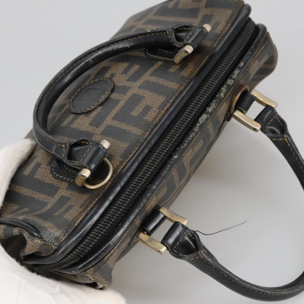FENDI Zucca Canvas Hand Bag Brown Black 98983