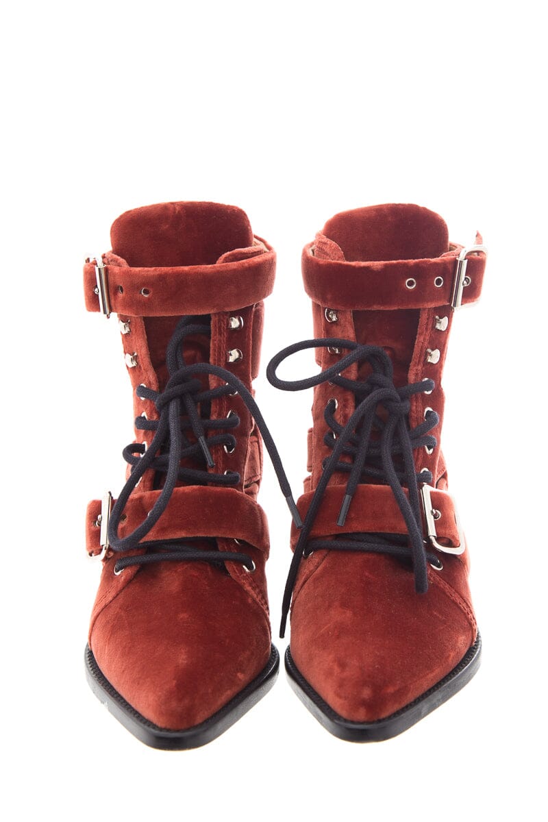 Chloe Red Velvet Rylee Cut Out Booties SZ 37.5