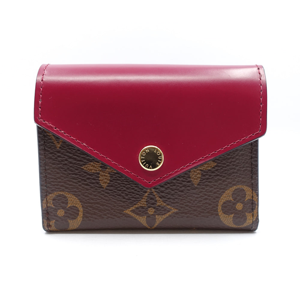 Louis Vuitton Portefolio Zoe Fuschia Three Fold Wallet M62932 Monogram Red Brown Gold