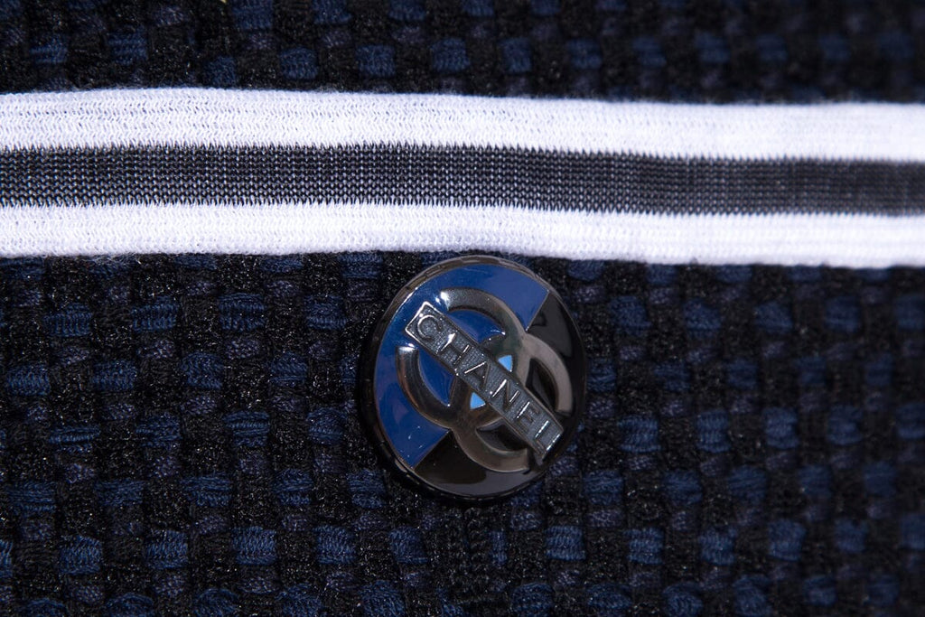 Chanel Navy Tweed Stripe Detail Blazer SZ 46 NWT