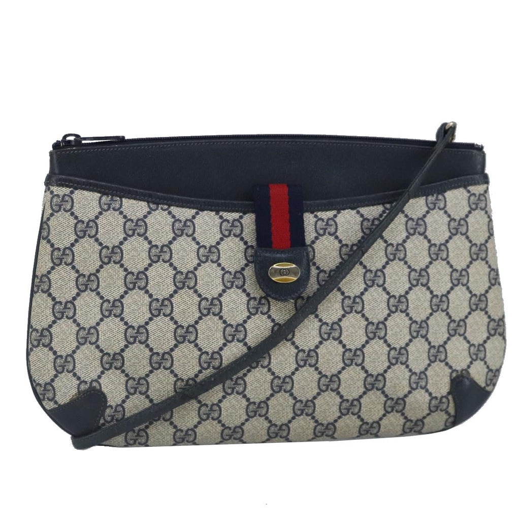 GUCCI GG Supreme Sherry Line Shoulder Bag PVC Navy Gold 99028