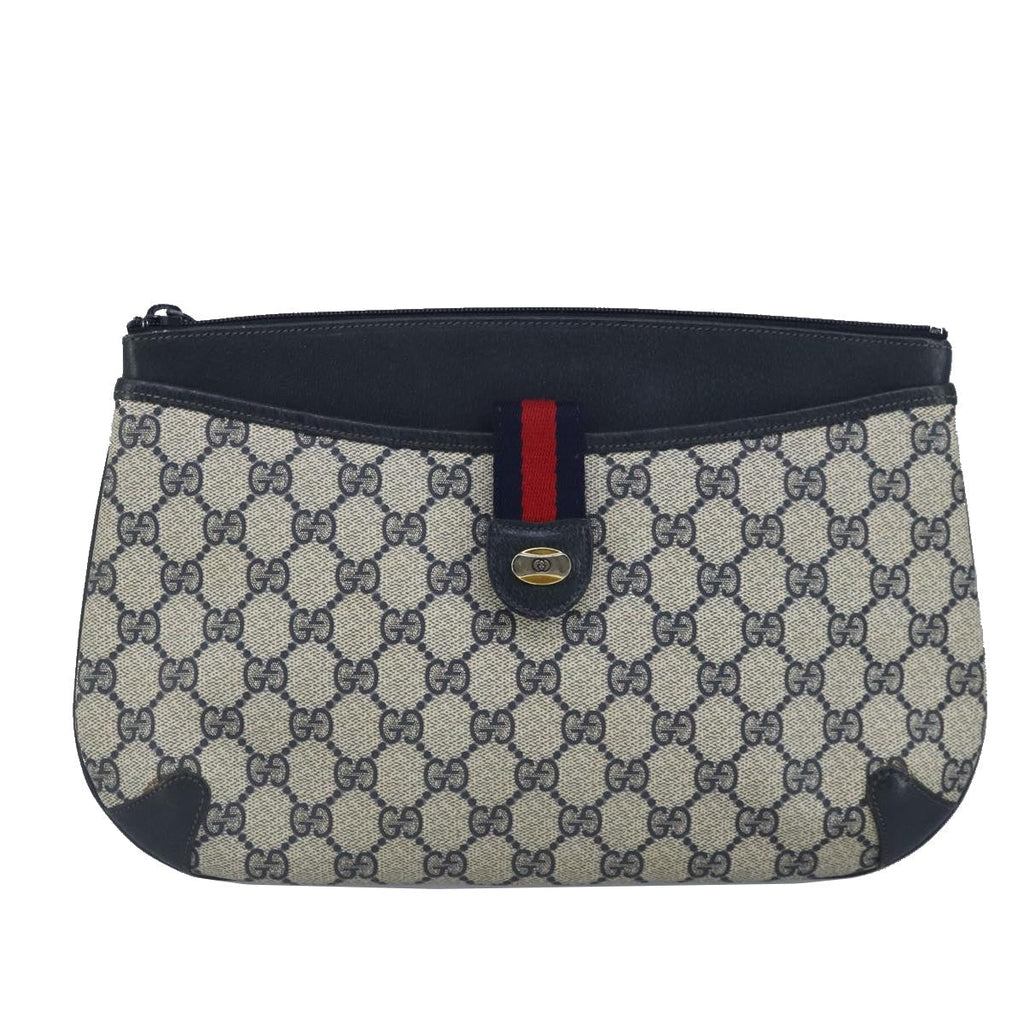 GUCCI GG Supreme Sherry Line Shoulder Bag PVC Navy Gold 99028