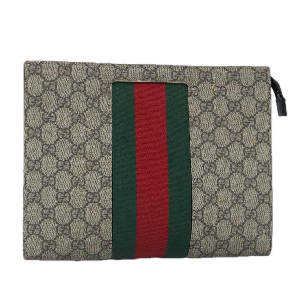 GUCCI GG Supreme Web Sherry Line Clutch Bag PVC Beige Red 99029