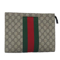 GUCCI GG Supreme Web Sherry Line Clutch Bag PVC Beige Red 99029